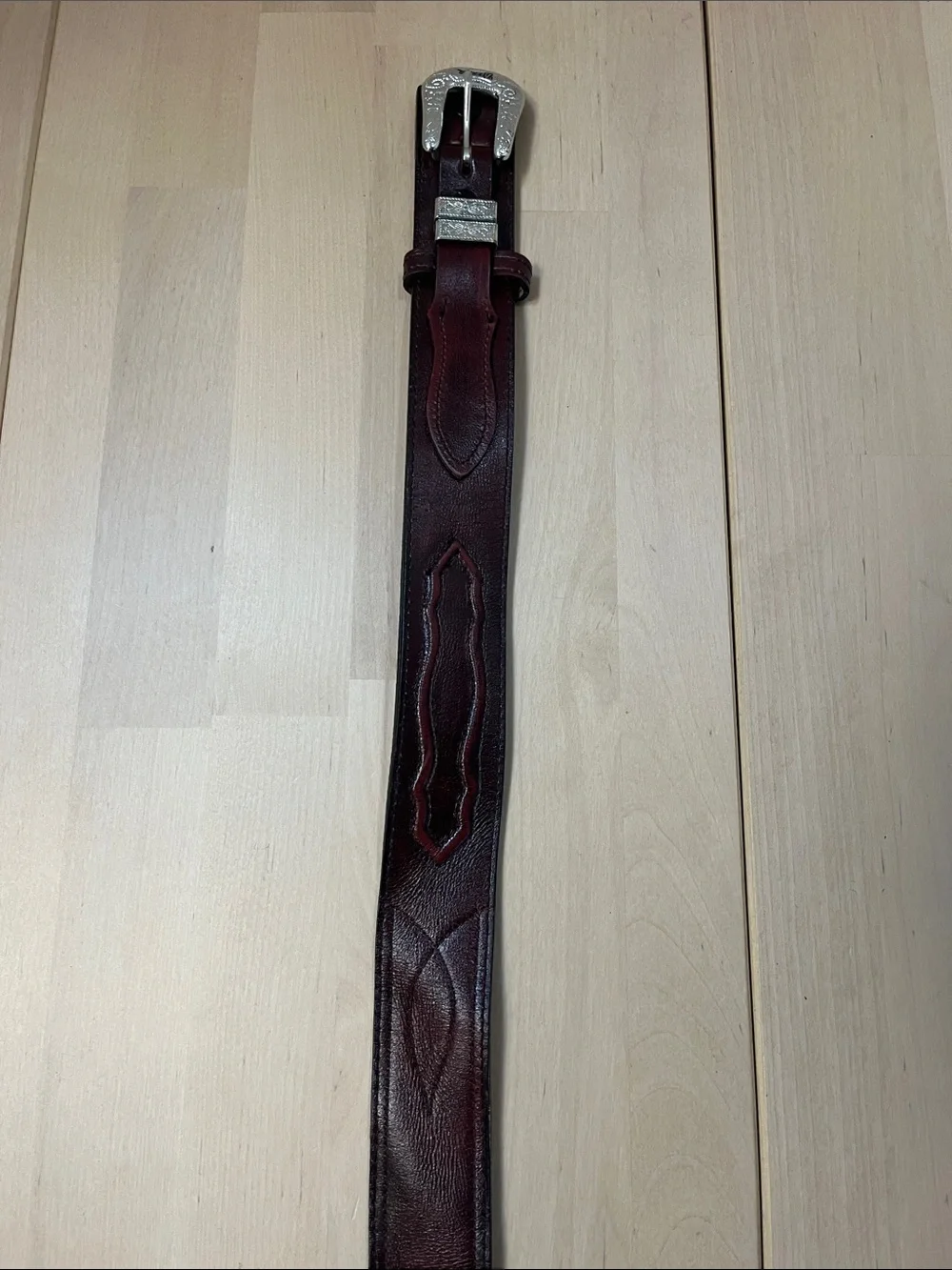 Nocona Cherry Brown Leather Western Belt w/ Silver Tone Hardware Men’s 36